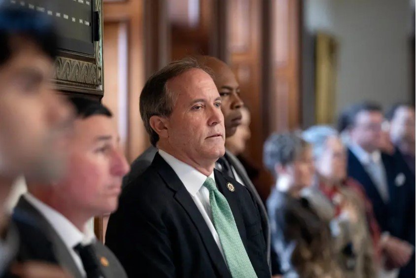 Texas Attorney General Ken Paxton attends the inauguration ceremony of Judge Michelle Slaughter at the Texas Capitol on Jan. 11, 2019. A lawsuit filed by former aides against Paxton paints the clearest picture yet about what motivated the whistleblowers to come forward against Paxton, the state’s top legal authority, and the retribution they say they experienced after they made that report.